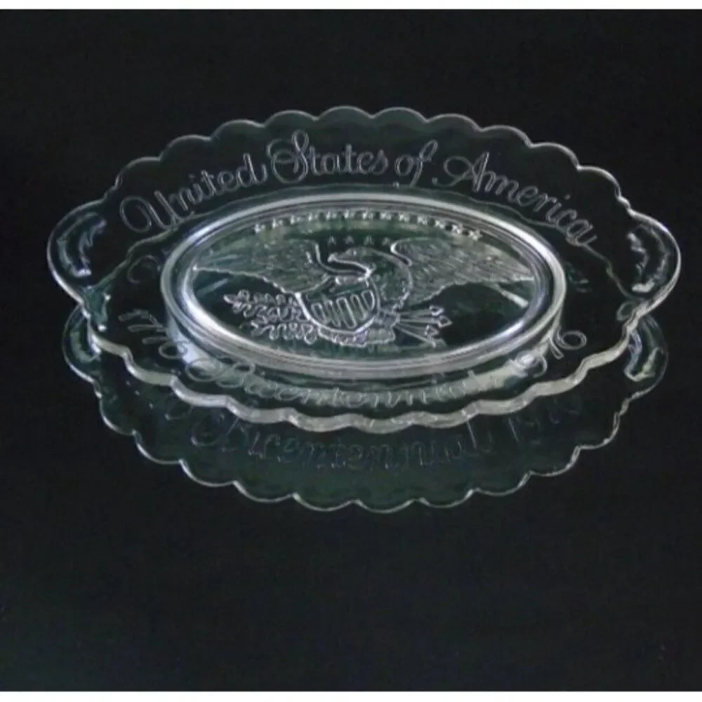 USA Bicentennial Plate 1776-1976 Clear Glass Vintage Commemorative Patriotic